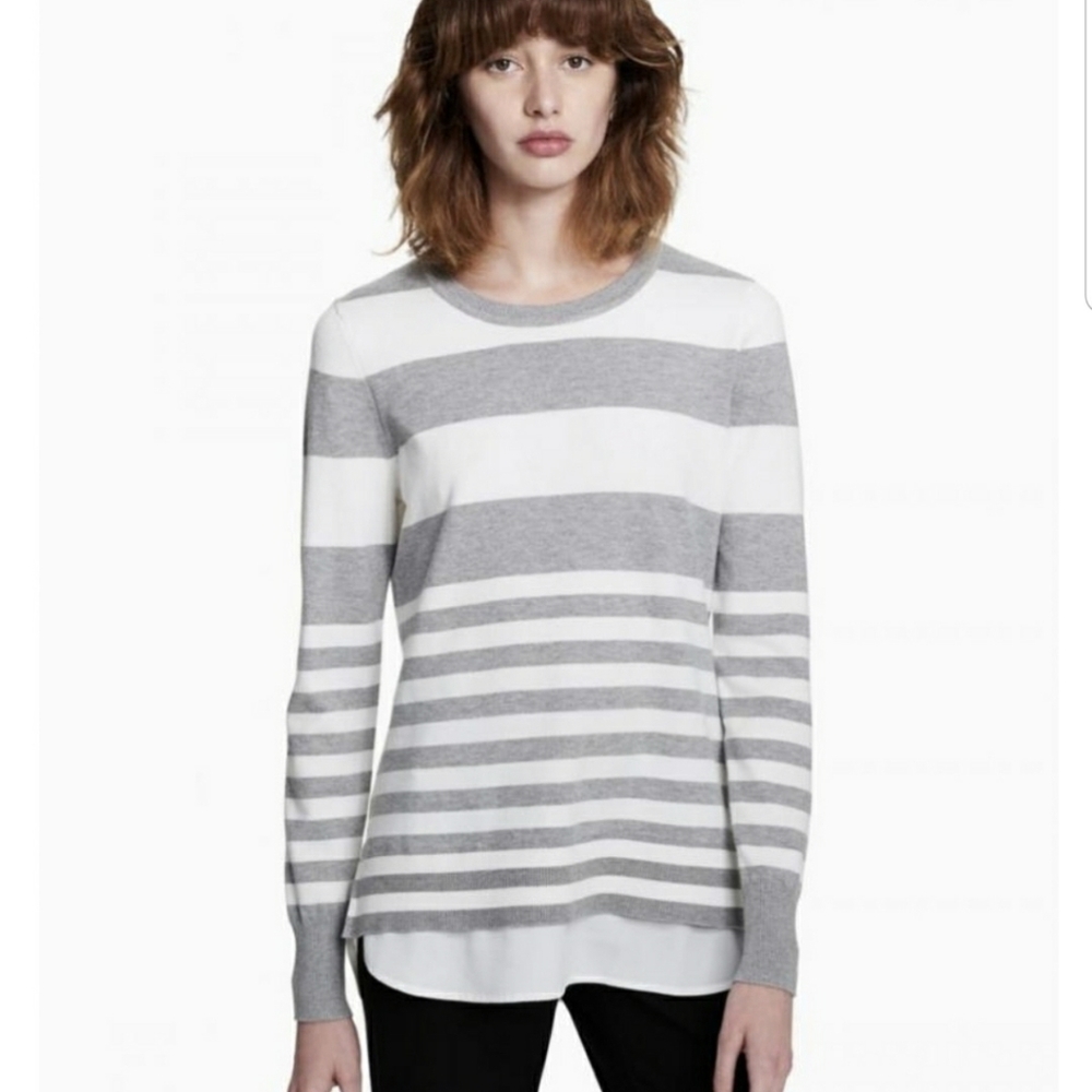 Calvin Klein Long Sleeve Gray and White Striped Top